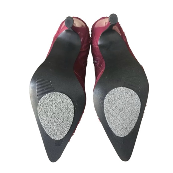 Rouge Stiletto Boots Womens Size 7 Magenta Burgundy Embroidered Beaded - Picture 6 of 9